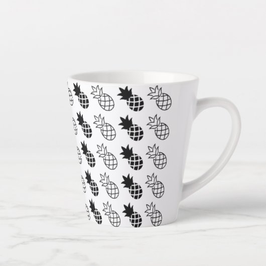 anananas Zwart-wit ontwerp Latte Mok (Rechts)
