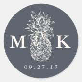 anananasmonogram rond eiland ronde sticker (Voorkant)