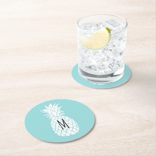 anananasmonogram ronde kartonnen onderzetter (Insitu)