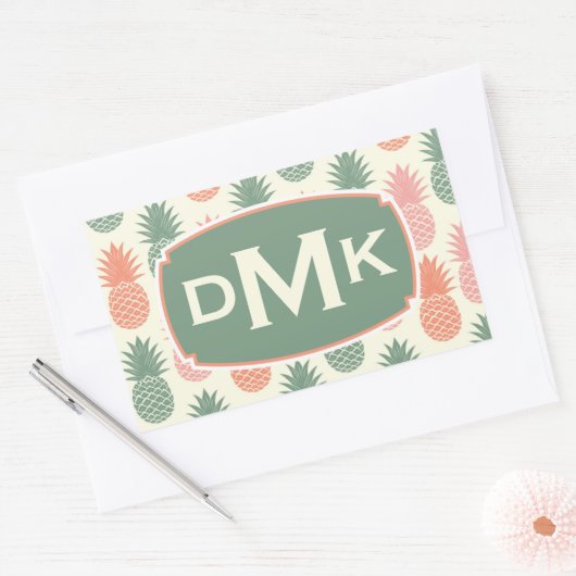  anananaspatroon | Monogram Rechthoekige Sticker (Envelop)
