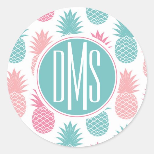 anananaspatroon | Monogram Ronde Sticker (Voorkant)
