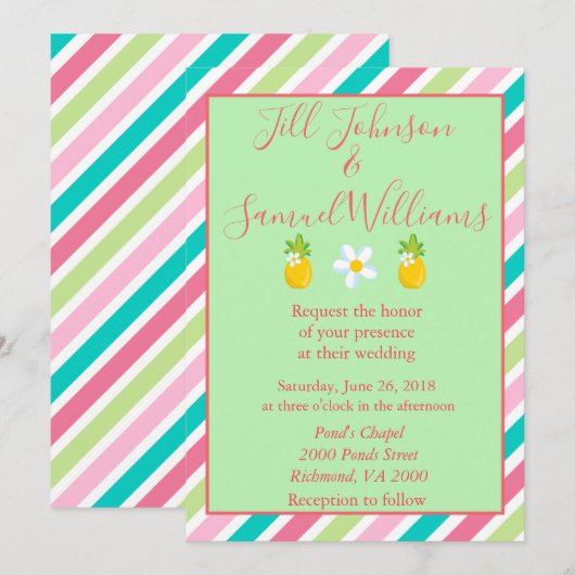  anananassen en Stripes Wedding Kaart (Voorkant / Achterkant)