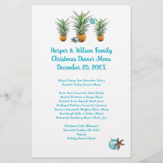 anananassen menu kerstfeestdagen (Voorkant)