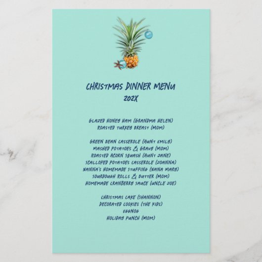 anananassen menu kerstfeestdagen (Voorkant)