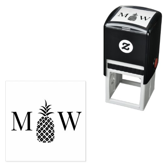 Ananas #11 Paar Bruiloft 2 Initiaal Monogram Zelfinktende Stempel (In situ)