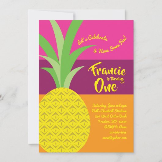 Ananas 1e Verjaardag Schattigee Uitnodigingen (Voorkant)