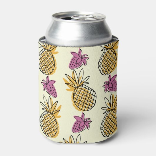 Ananas, aardbei  textielontwerp. blikjeskoeler (Blikje Voorkant)