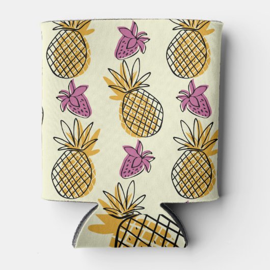Ananas, aardbei textielontwerp. blikjeskoeler (Voorkant)