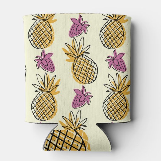 Ananas, aardbei  textielontwerp. blikjeskoeler (Achterkant)