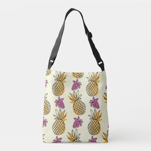 Ananas, aardbei  textielontwerp. crossbody tas (Achterkant)