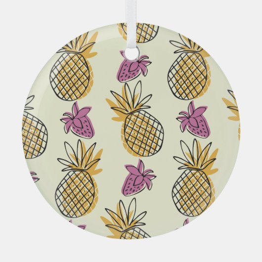 Ananas, aardbei textielontwerp. glas ornament (Voorkant)