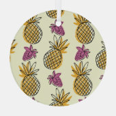 Ananas, aardbei textielontwerp. glas ornament (Achterkant)