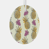 Ananas, aardbei textielontwerp. glas ornament (Voorkant Rechts)
