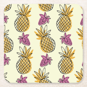 Ananas, aardbei  textielontwerp. kartonnen onderzetters