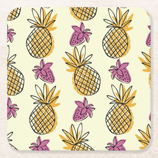 Ananas, aardbei textielontwerp. kartonnen onderzetters (Voorkant)
