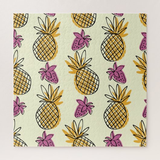 Ananas, aardbei textielontwerp. legpuzzel (Verticaal)