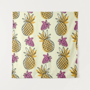 Ananas, aardbei  textielontwerp. wandkleed