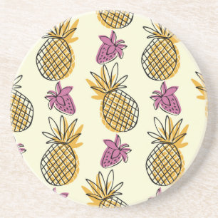 Ananas, aardbei textielontwerp. zandsteen onderzetter