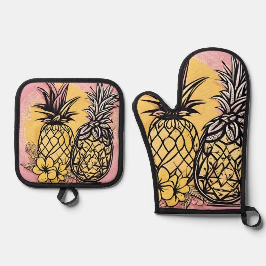 Ananas AI kunst Ovenwant & Pannenlap Set (Voorkant)