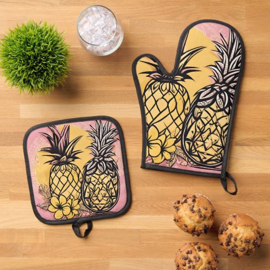 Ananas AI kunst Ovenwant & Pannenlap Set (Top down)