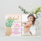 Ananas Aloha Birthday-uitnodiging met foto Kaart (Staand voorkant)