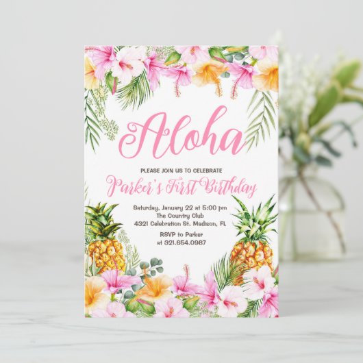 Ananas Aloha Eerste Verjaardagsfeest Kaart (Staand voorkant)