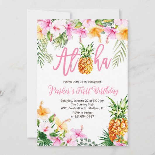 Ananas Aloha Eerste Verjaardagsfeest Kaart (Voorkant)