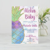 Ananas Aloha Glitter Tropisch Goud Baby shower Kaart (Staand voorkant)