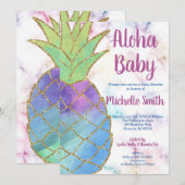 Ananas Aloha Glitter Tropisch Goud Baby shower Kaart (Voorkant / Achterkant)