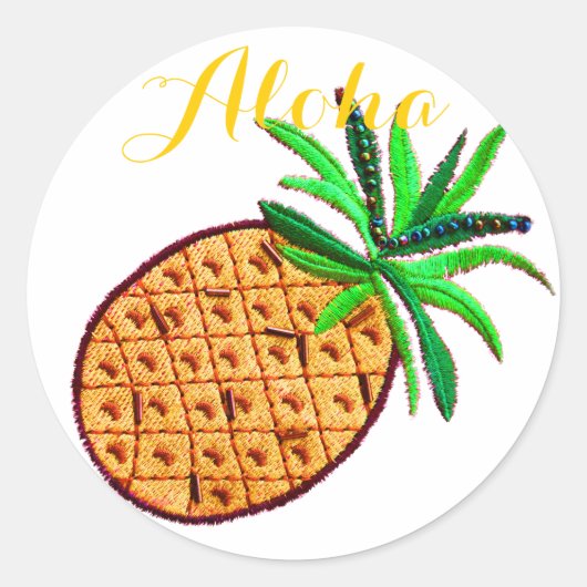 Ananas Aloha Ronde Sticker (Voorkant)