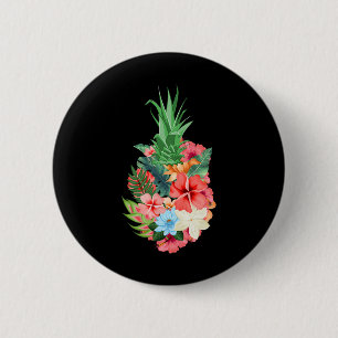 Ananas Aloha Stranden Zomer - Bloemen Tropisch Ronde Button 5,7 Cm