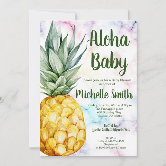 Ananas Aloha Summer Tropical Fruit Baby shower Kaart (Voorkant)