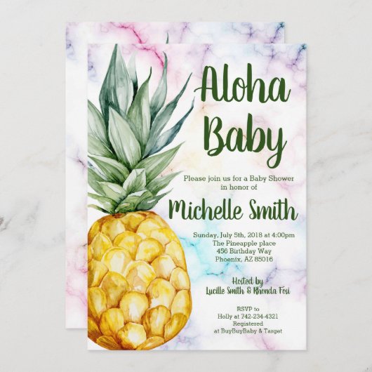 Ananas Aloha Summer Tropical Fruit Baby shower Kaart (Voorkant / Achterkant)