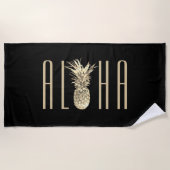 Ananas Aloha Tropical Gold Typography Black Strandlaken (Voorkant)