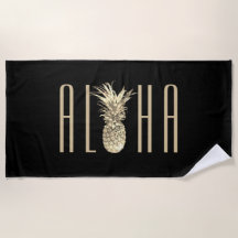 Ananas Aloha Tropical Gold Typography Black
