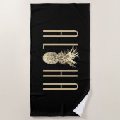Ananas Aloha Tropical Gold Typography Black Strandlaken (Voorkant)