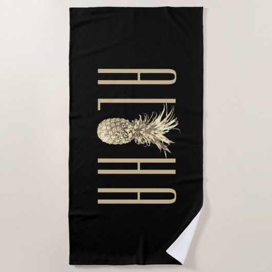 Ananas Aloha Tropical Gold Typography Black Strandlaken (Voorkant)