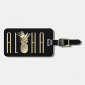 ananas Aloha Tropical Gold Typography Monogram Bagagelabel (Voorkant horizontaal)