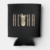 Ananas Aloha Tropisch Goud Typografie Zwart Blikjeskoeler (Voorkant)