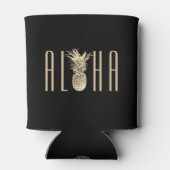 Ananas Aloha Tropisch Goud Typografie Zwart Blikjeskoeler (Achterkant)
