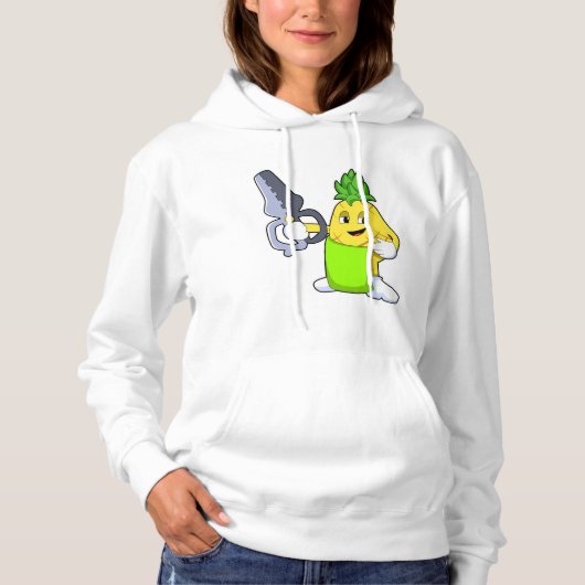 Ananas als hairdresser met schaar en schaar hoodie (Voorkant)
