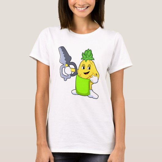 Ananas als hairdresser met schaar en schaar t-shirt (Voorkant)