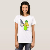 Ananas als hairdresser met schaar en schaar t-shirt (Voorkant volledig)