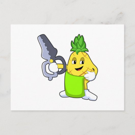 Ananas als kapper met schaar en scheermes briefkaart (Voorkant)