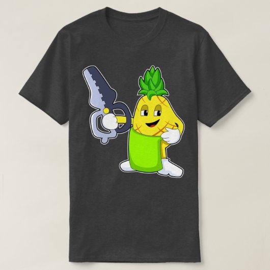 Ananas als Kapper met Schaar Scheermes T-shirt (Design voorkant)