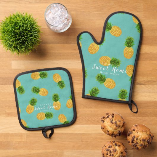 Ananas Aqua Ovenwant & Pannenlap Set (Top down)