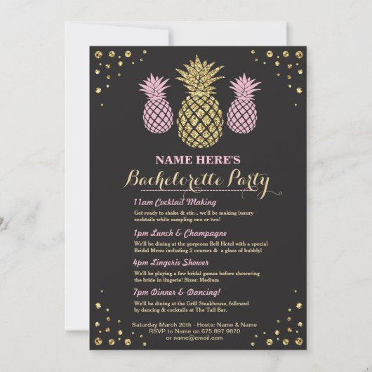 Ananas Bachelorette Gold Itinerary Aloha Invite Kaart (Voorkant)