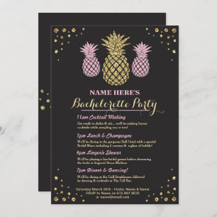 Ananas Bachelorette Gold Itinerary Aloha Invite Kaart