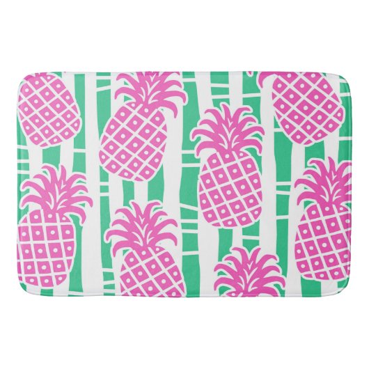 Ananas Bamboe Strepen Roze & Groen Patroon Badmat (Voorkant)