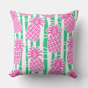 Ananas Bamboe Strepen Roze & Groen Patroon Kussen